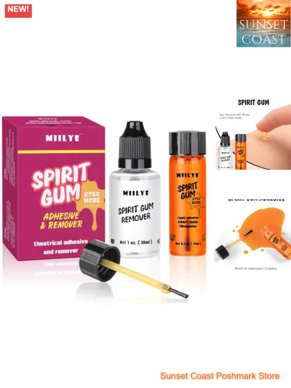 Spirit Gum Adhesive & Remover Kit 15ml Cosmetic Glue for Wigs Prosthetics